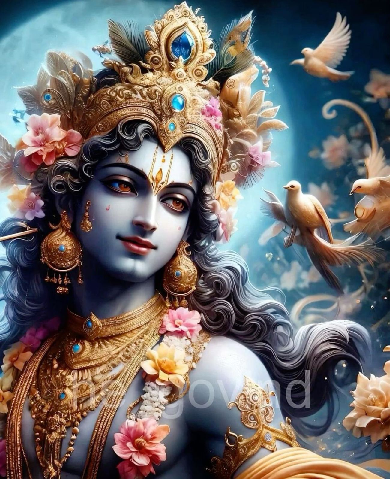 Divine Krishna with peacock feather portrait