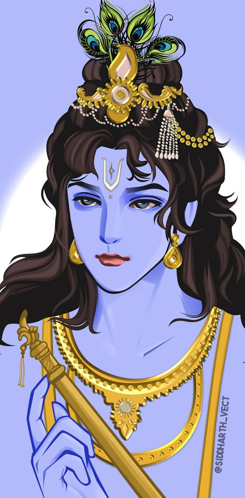 Lord Krishna playing the flute, divine portrait.