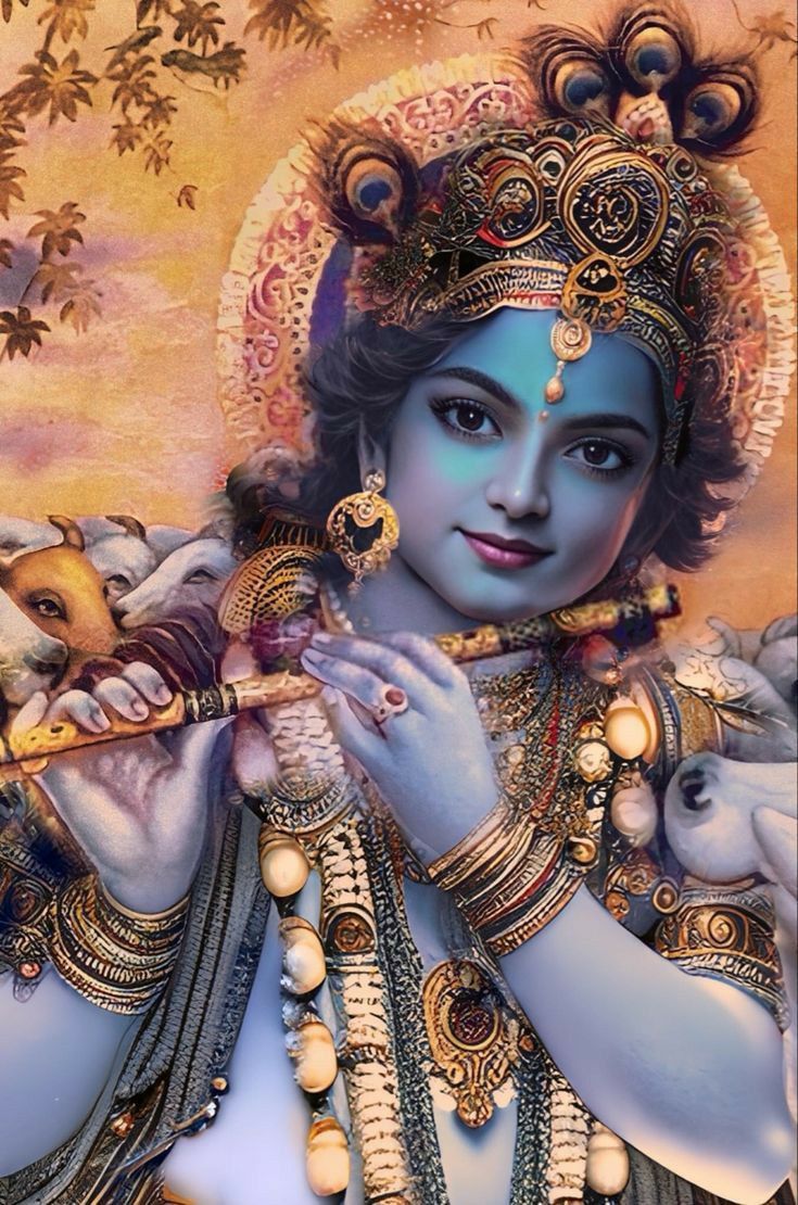 Lord Krishna playing flute divine portrait