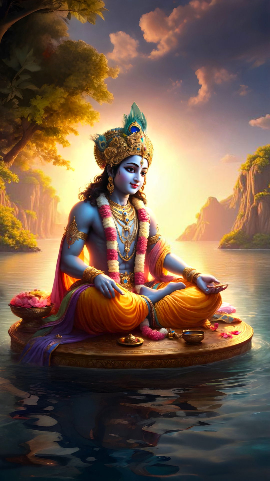 Lord Krishna on a lotus blossom