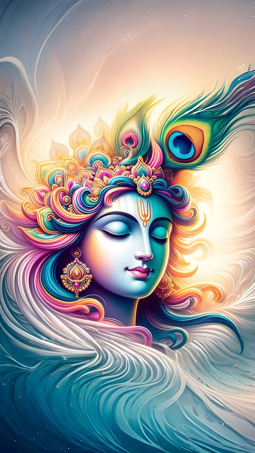 Serene portrait of Lord Krishna with peacock feather