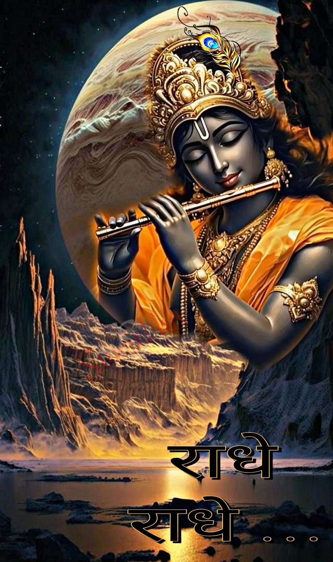 Krishna plays divine flute in cosmos