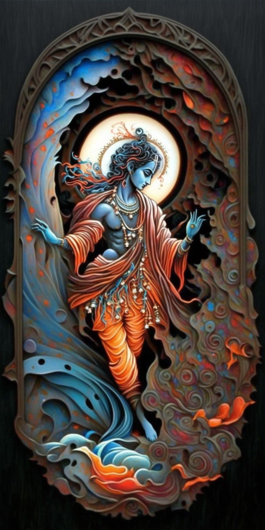Lord Krishna playing divine flute.