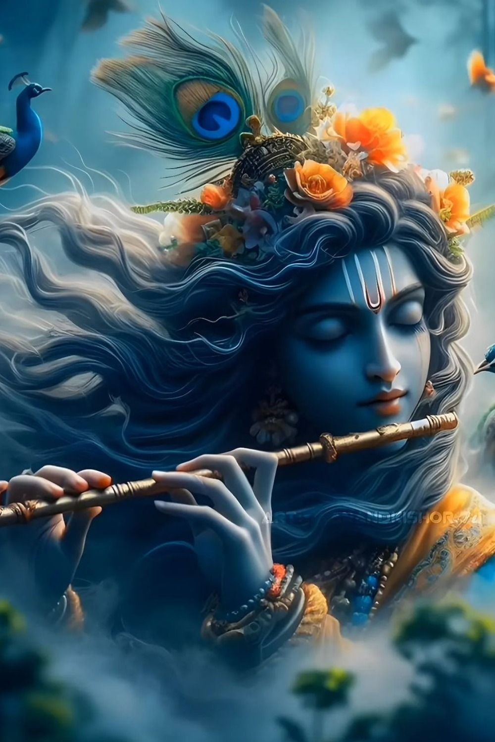 Lord Krishna playing a flute portrait
