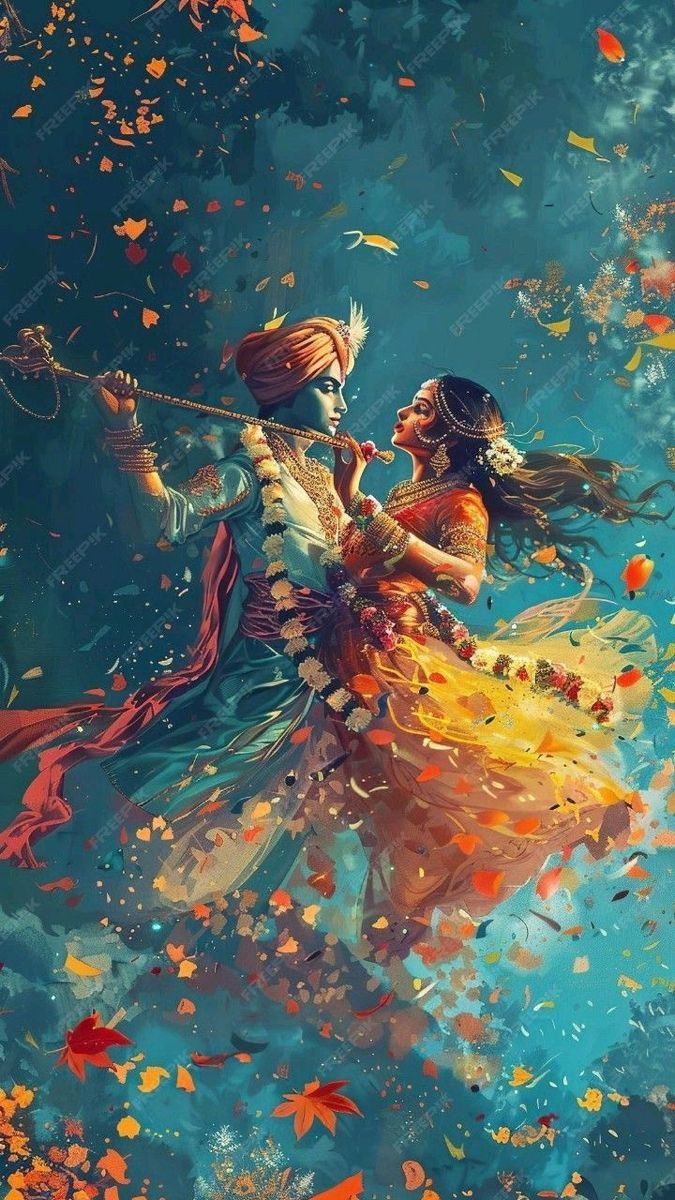 Krishna and Radha dancing in bliss