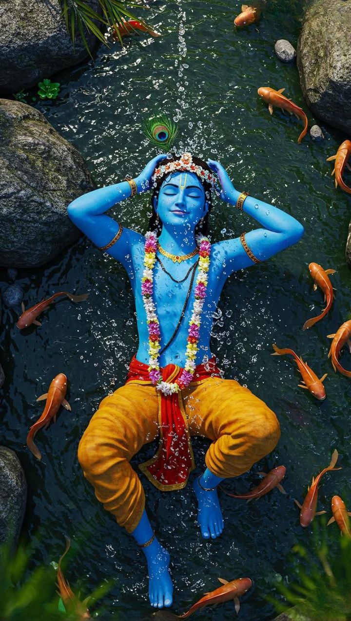 Krishna resting peacefully in a river.