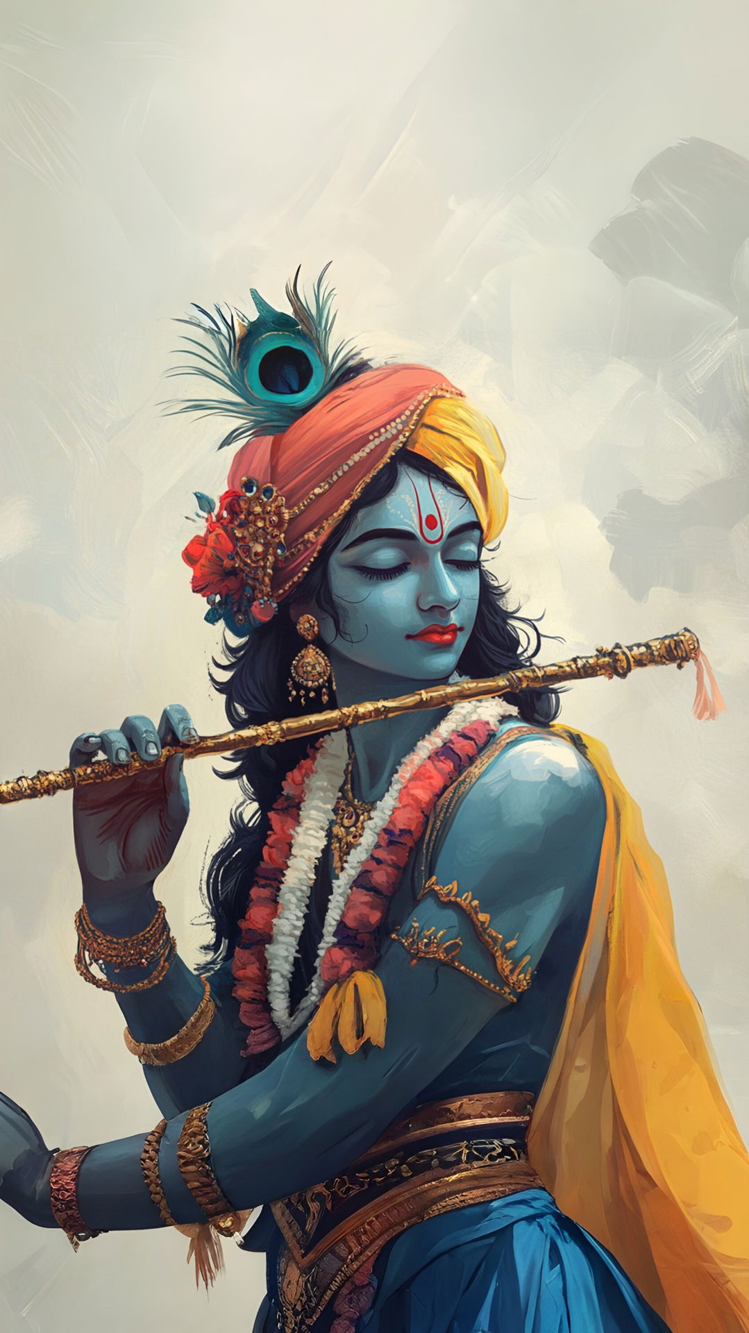Krishna playing the flute, divine portrait