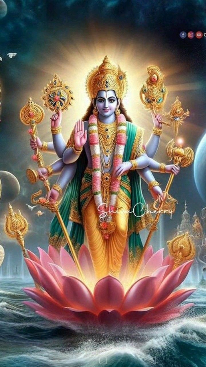 Krishna emerging from a lotus flower