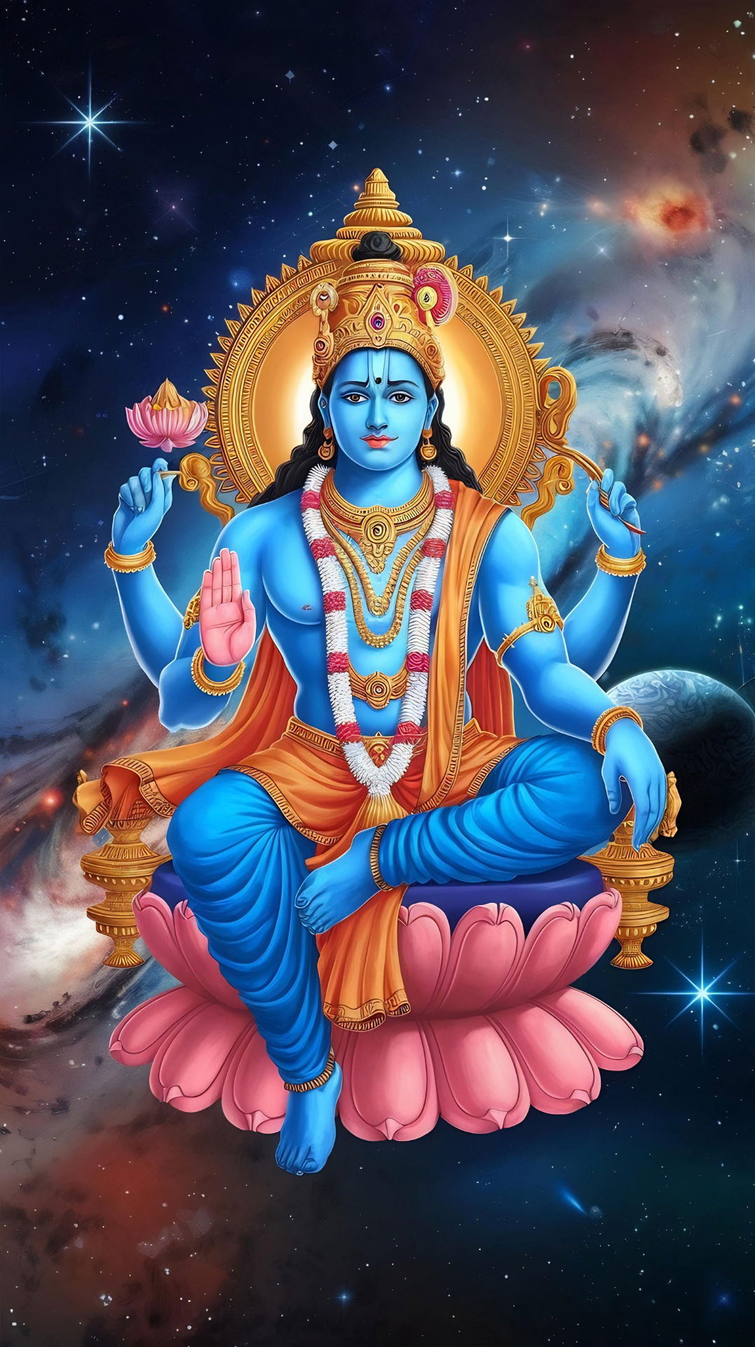 Blue-skinned krishna seated on lotus