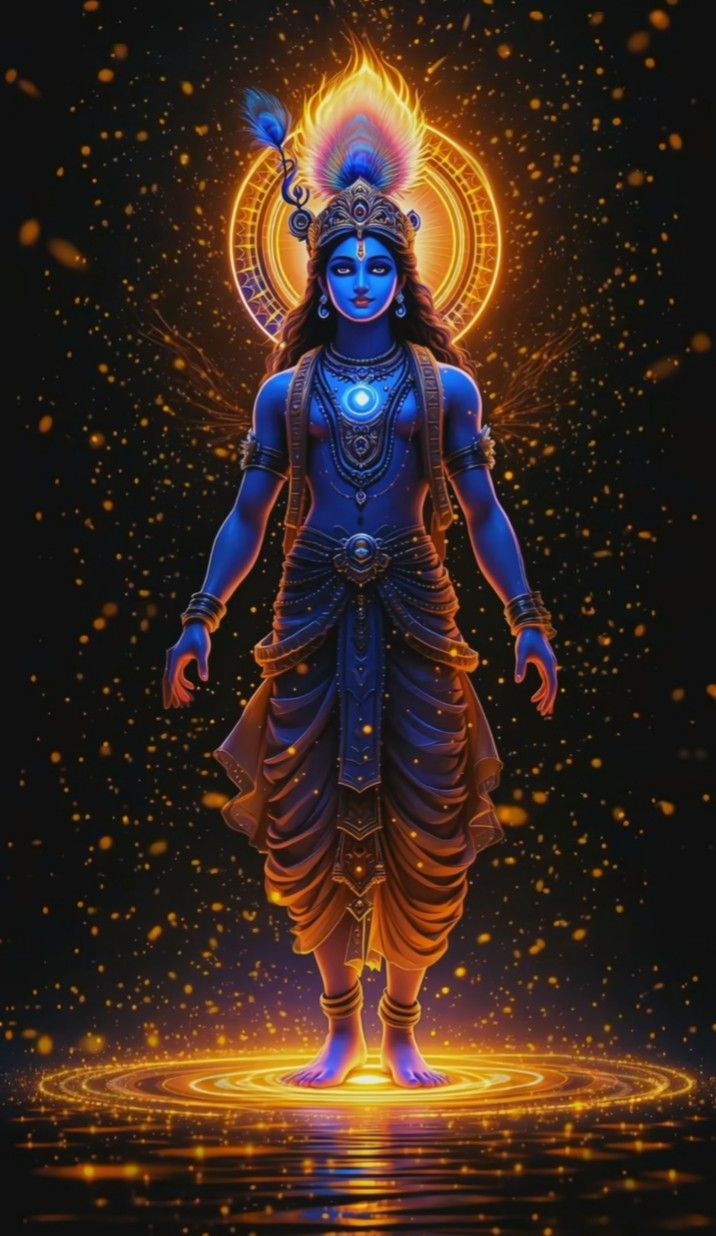 Divine krishna radiating cosmic energy