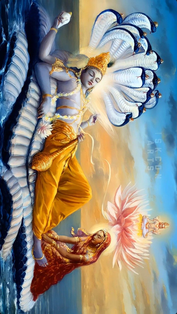 Baby Krishna resting on Sheshnag