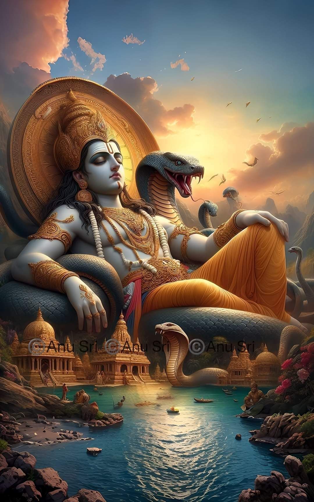 Krishna resting on Sheshnag cosmic serpent