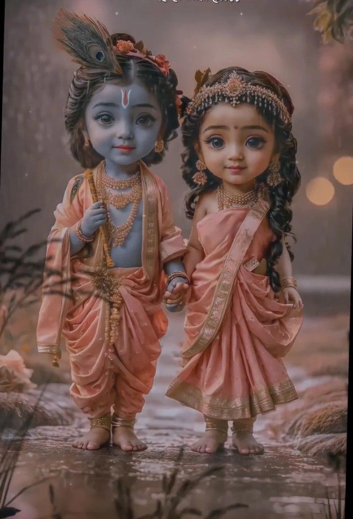 Baby Krishna and Radha divine portrait