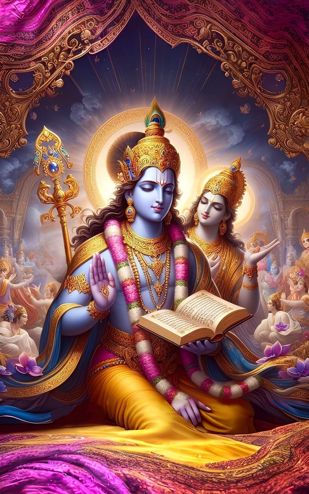 Krishna and Radha reading Bhagavad Gita