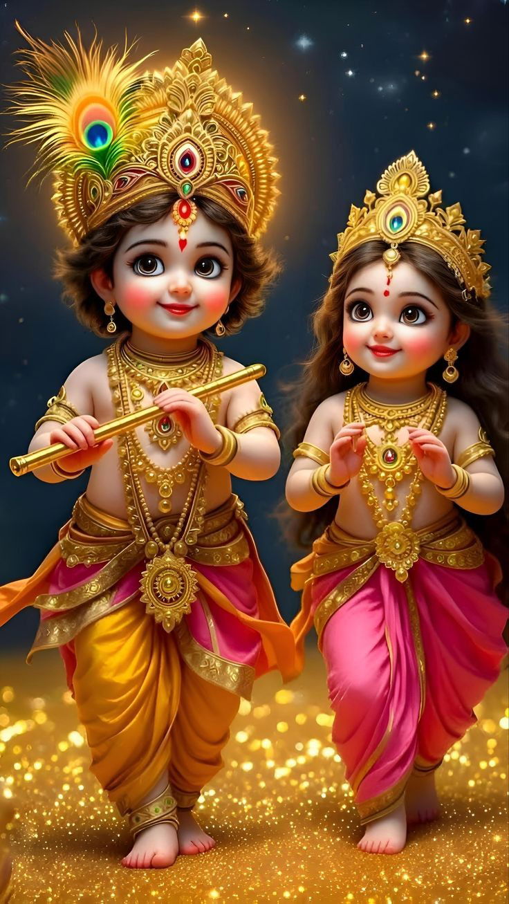 Baby Krishna and Radha with flute