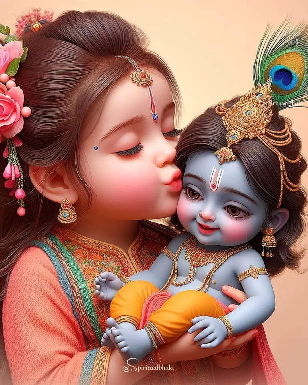 Krishna and Radha loving embrace wallpaper