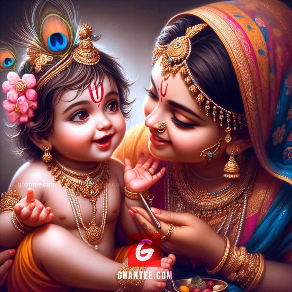 Krishna and Radha loving embrace wallpaper