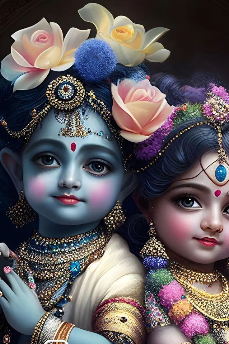 Adorable Krishna with flowers and jewels