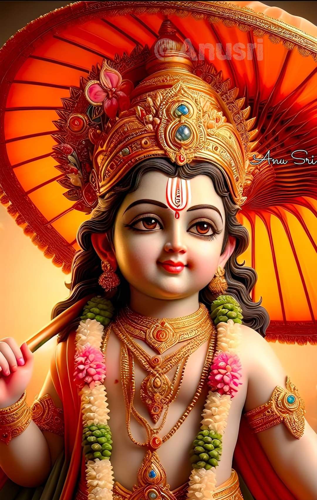 Young Krishna playing flute close up