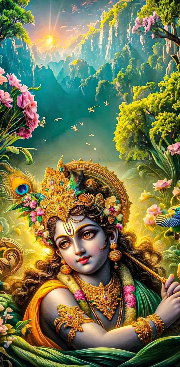 Krishna with flute and peacock feather