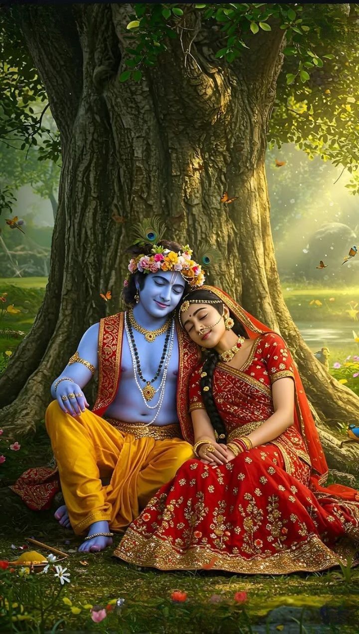 Krishna and Radha in serene forest