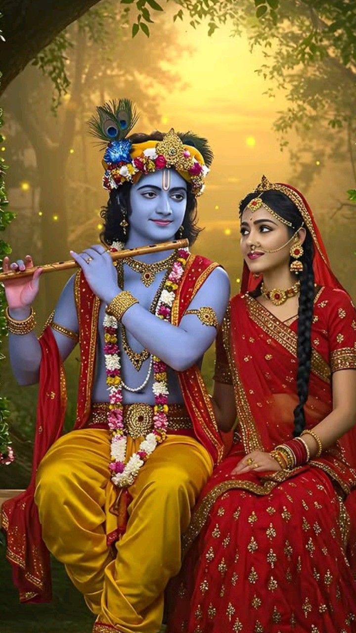 Krishna and Radha in a loving pose