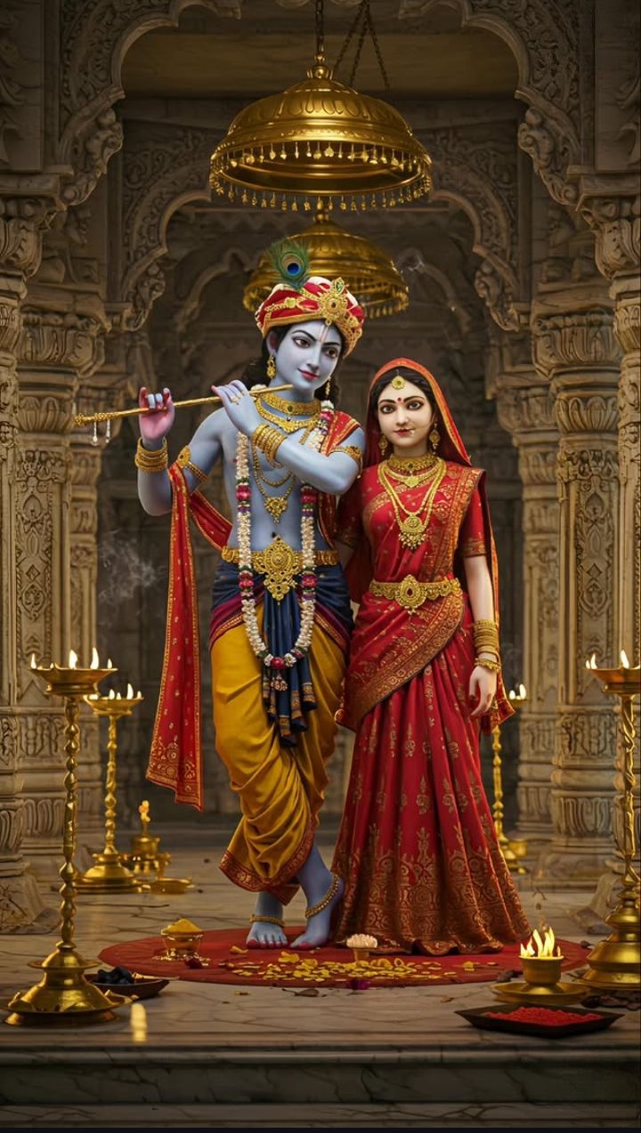 Krishna and Radha in a temple setting