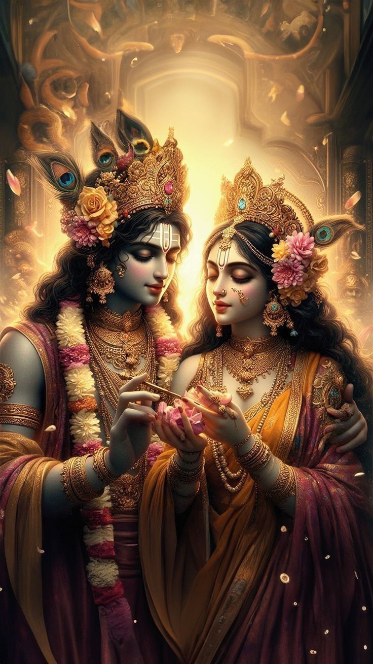 Krishna and Radha exchanging a lotus flower