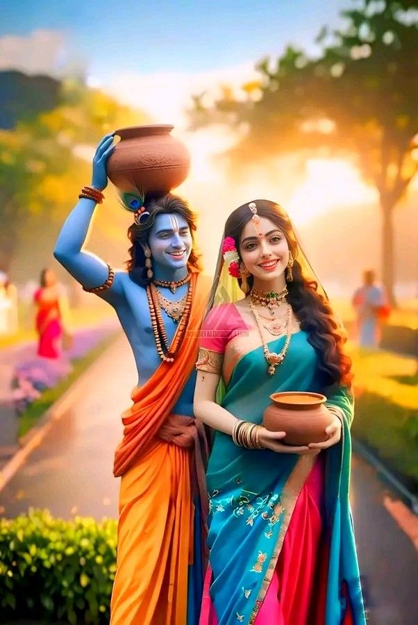 Krishna and Radha in a loving embrace