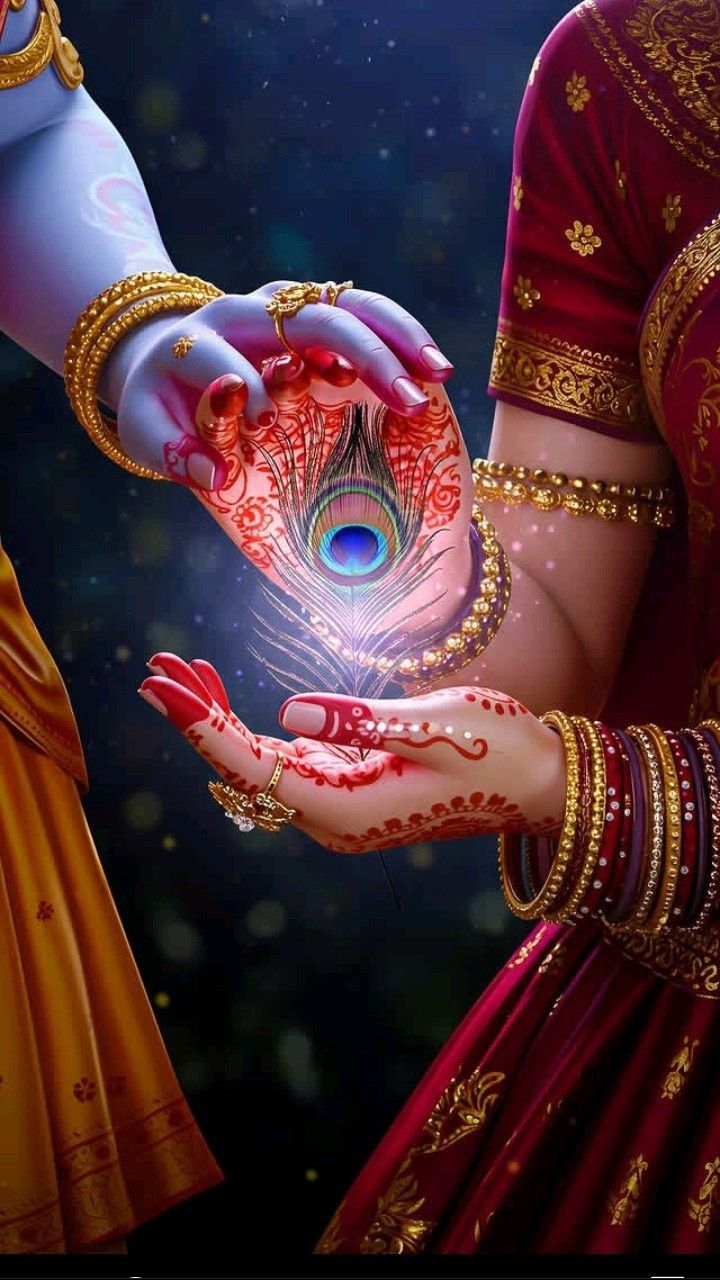 Krishna Radha hands with peacock feather