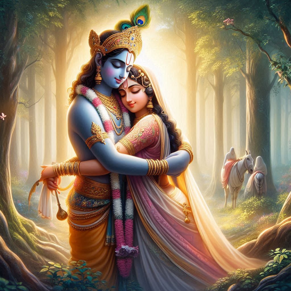 Krishna and Radha in a loving embrace