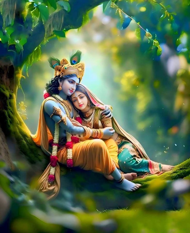 Krishna and Radha in a loving embrace