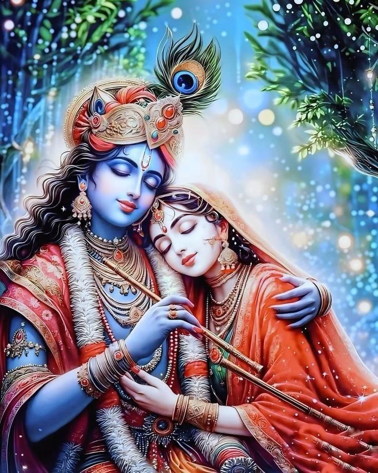 Krishna and Radha in a loving embrace