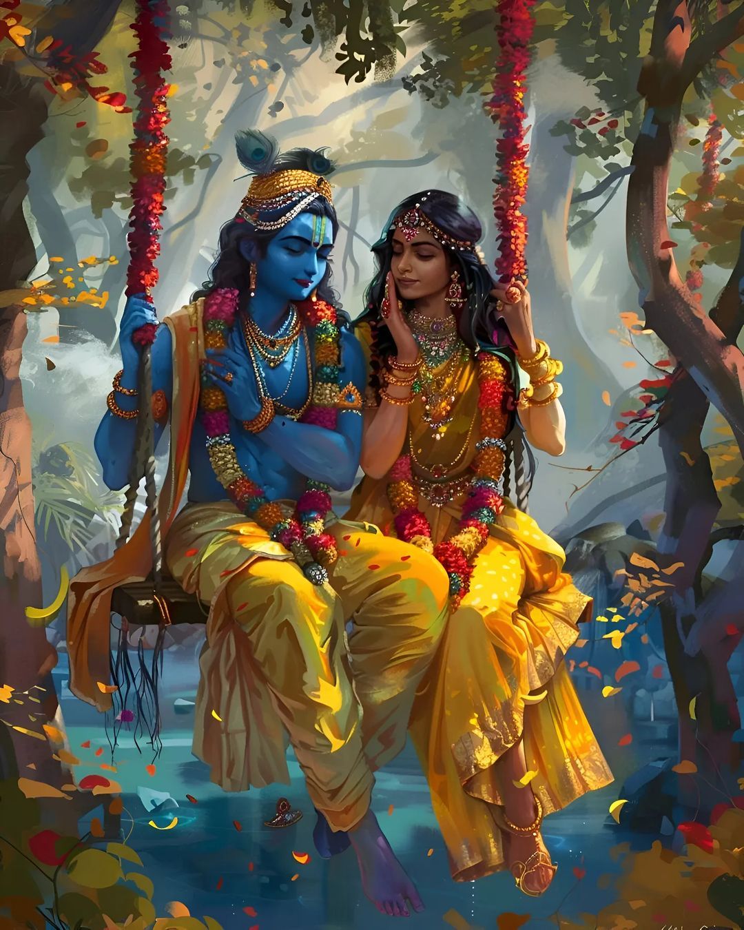 Krishna and Radha on a swing