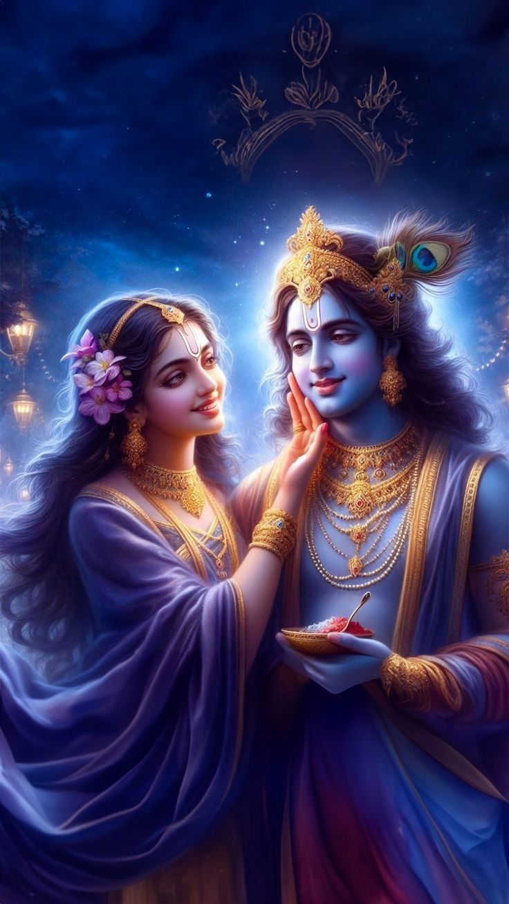 Krishna and Radha in a loving gaze