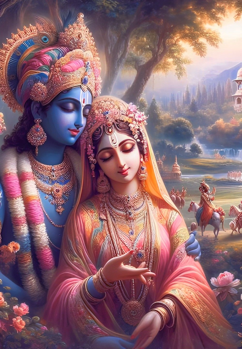 Krishna and Radha in a loving embrace