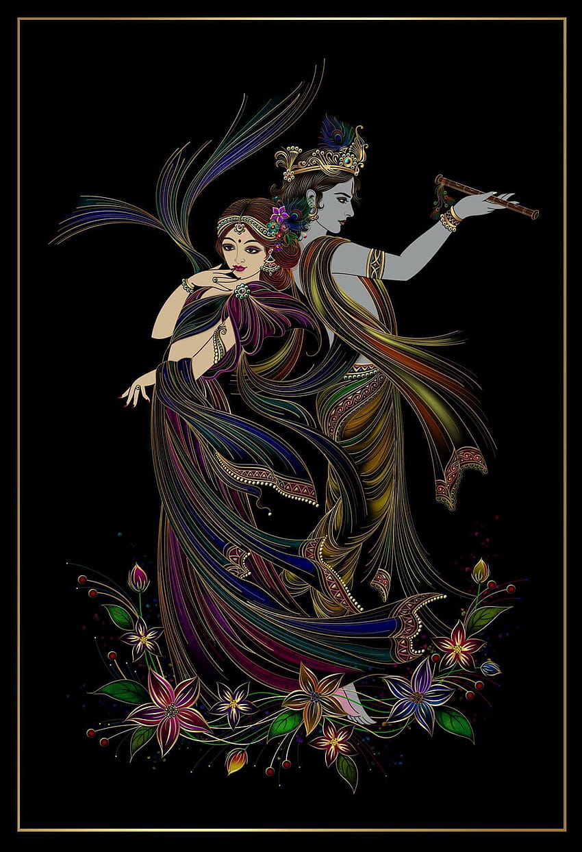 Krishna and Radha playing the flute