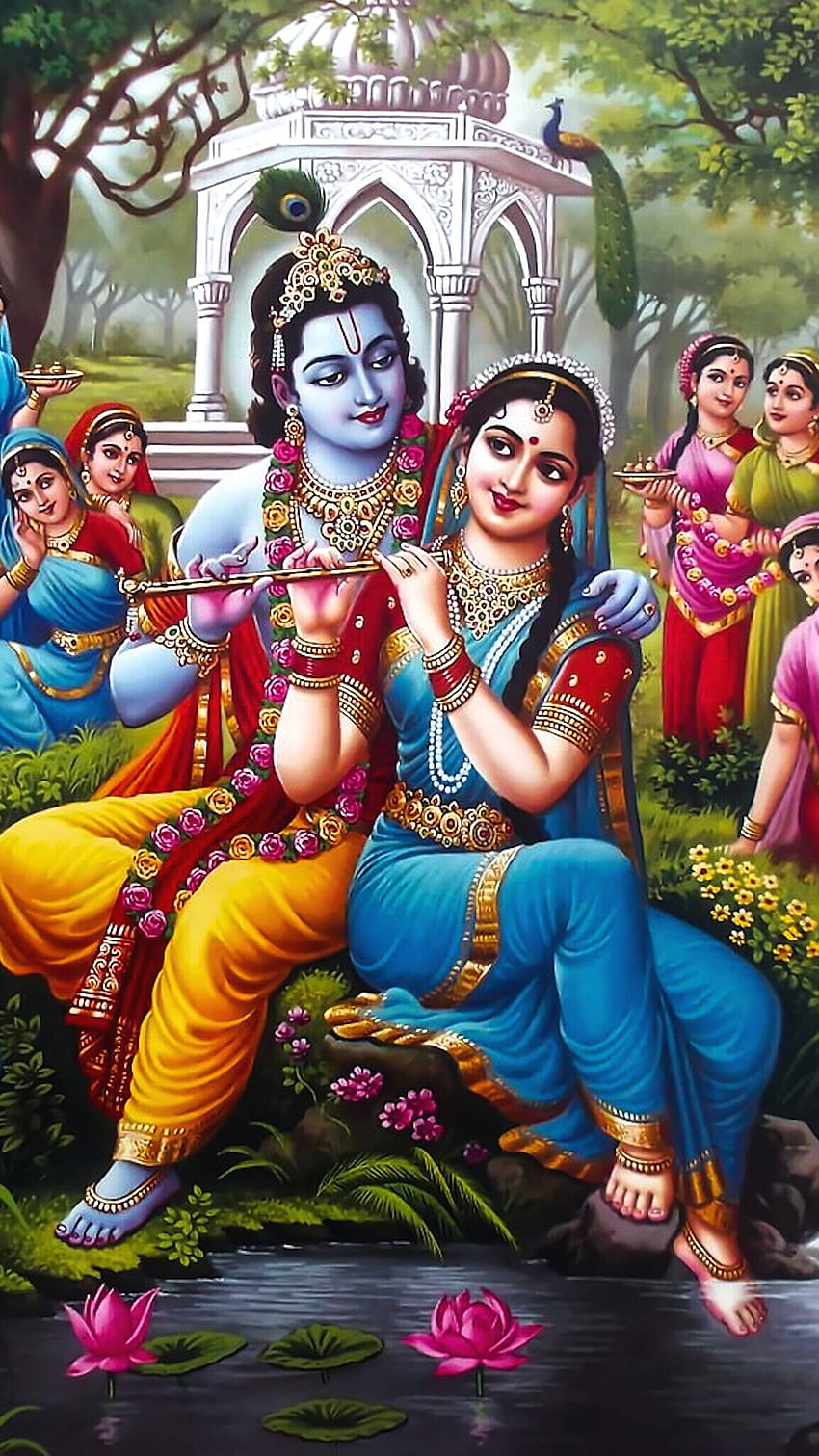 Krishna and Radha in a peaceful garden
