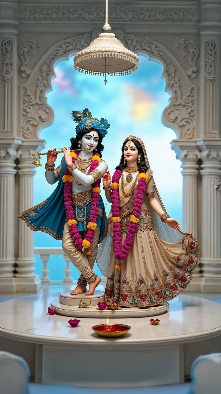 Krishna and Radha in a temple setting