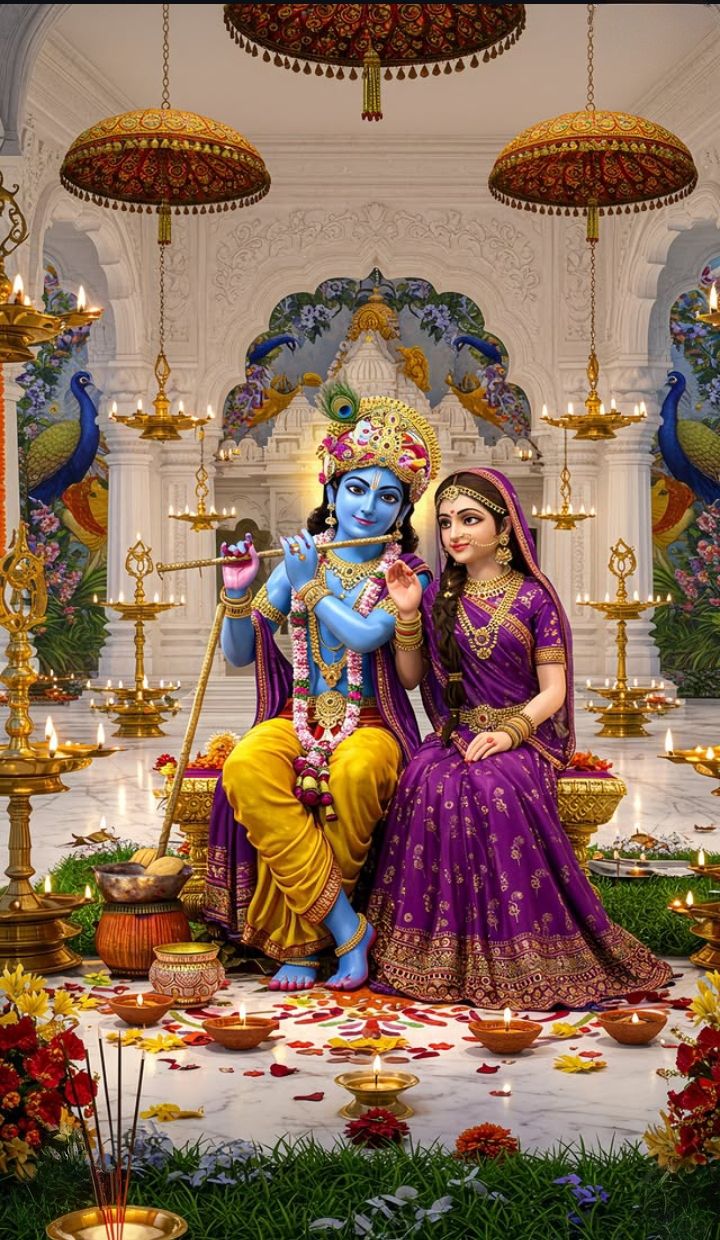 Krishna Radha divine loving embrace wallpaper