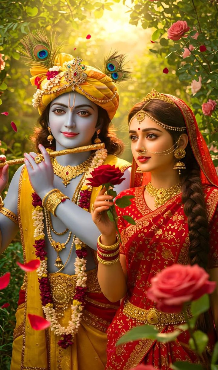 Krishna and Radha amidst a floral setting