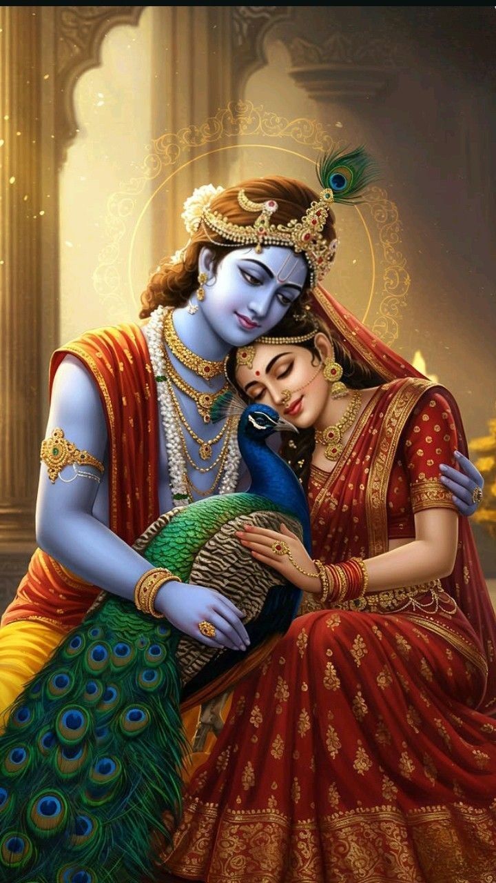 Krishna and Radha in loving embrace.