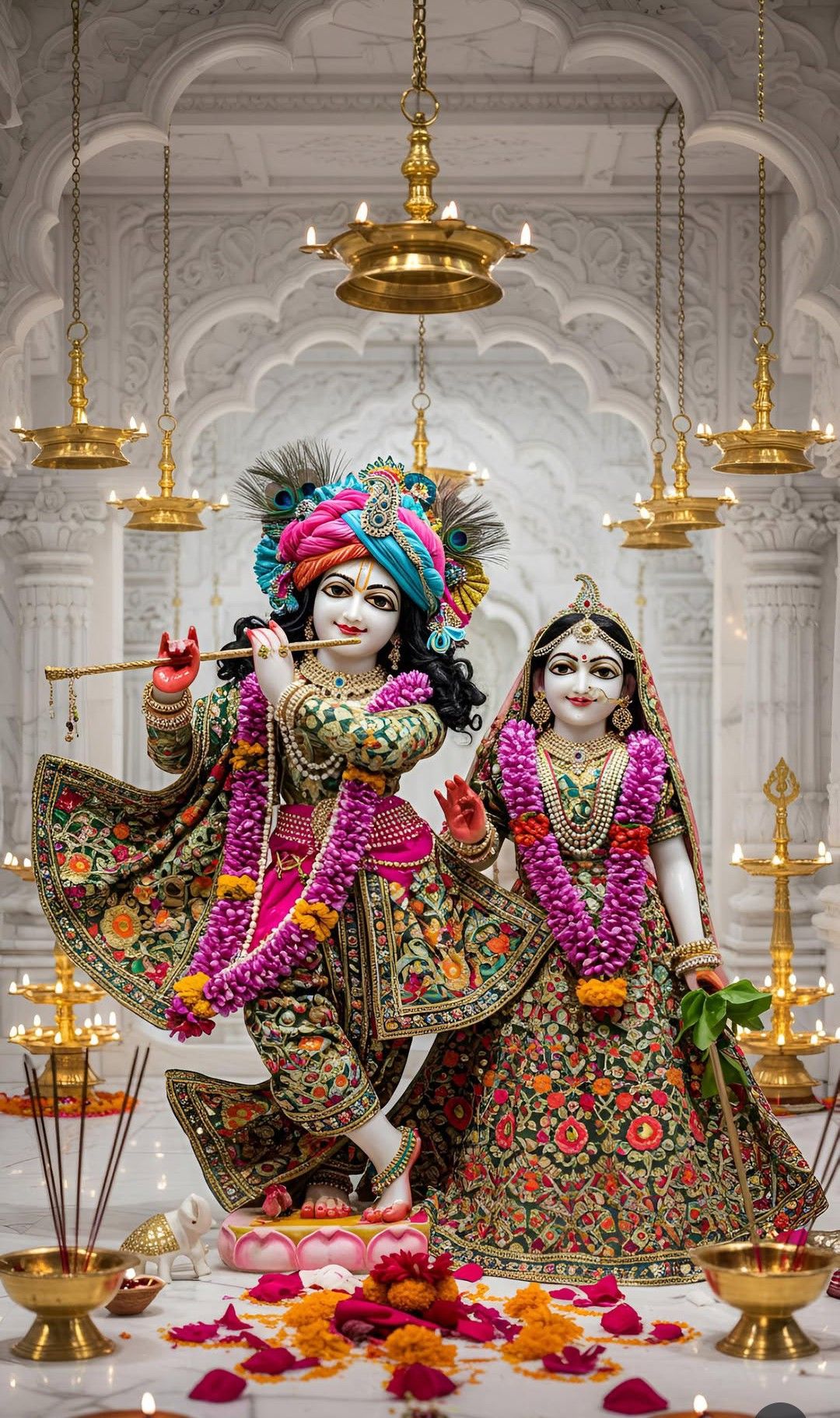 Krishna and Radha in a temple setting