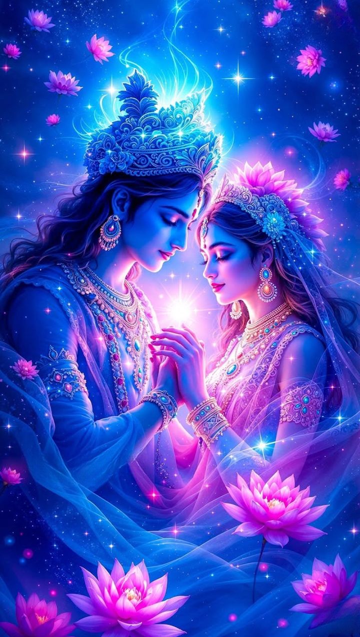Radha and Krishna in loving embrace