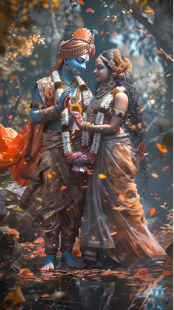 Krishna and Radha divine loving embrace