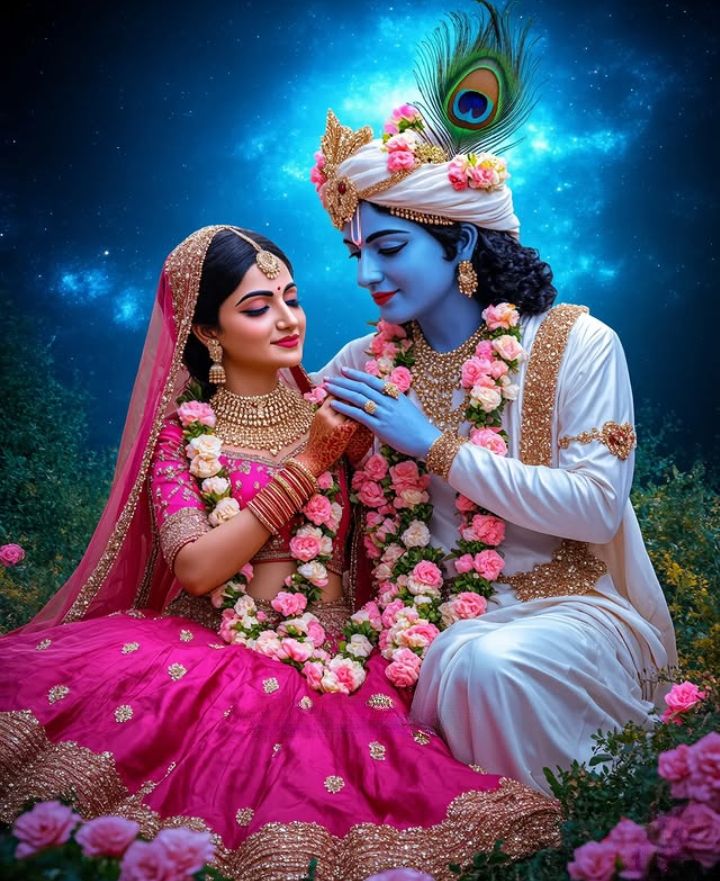 Krishna and Radha divine loving gaze
