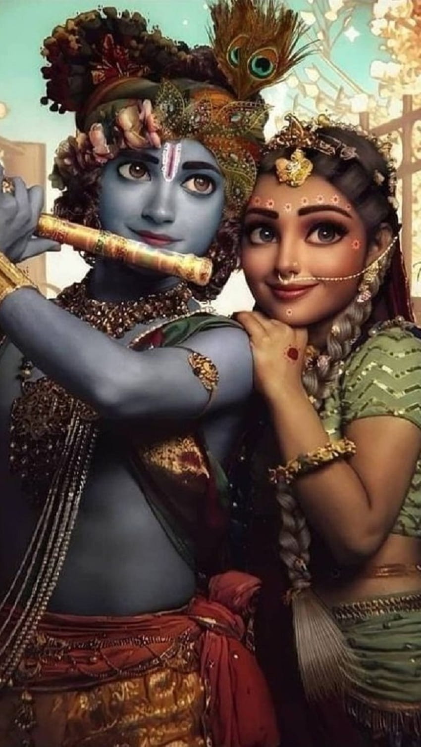 Krishna and Radha in loving embrace.