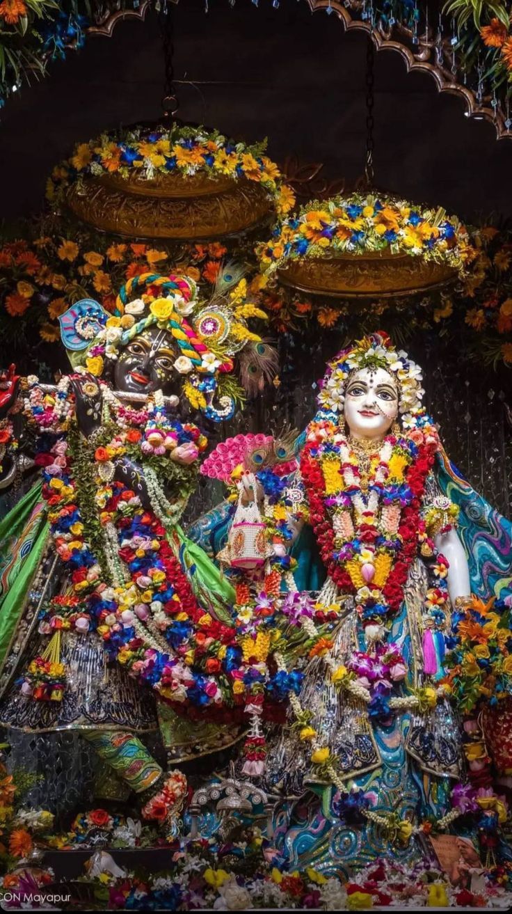 Krishna Radha floral temple deities