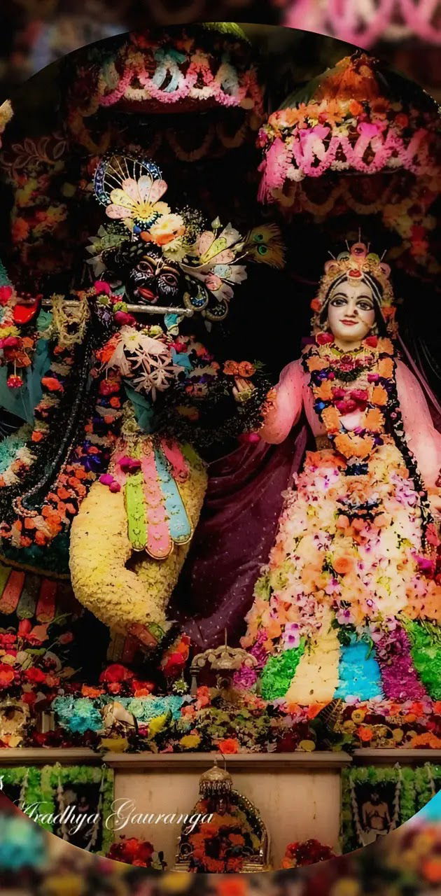 Radha Krishna with floral decorations.