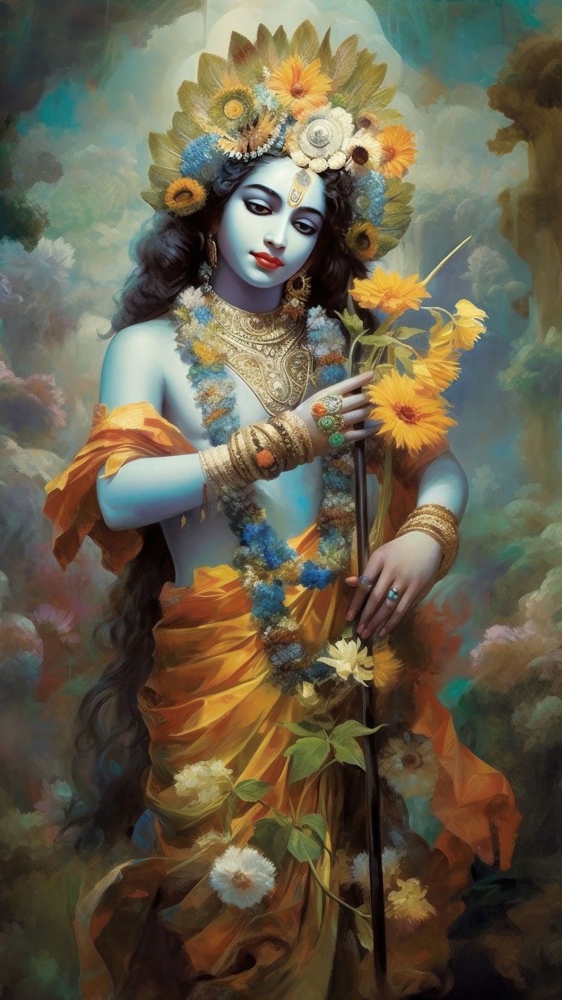 Krishna adorned with sunflower blossoms